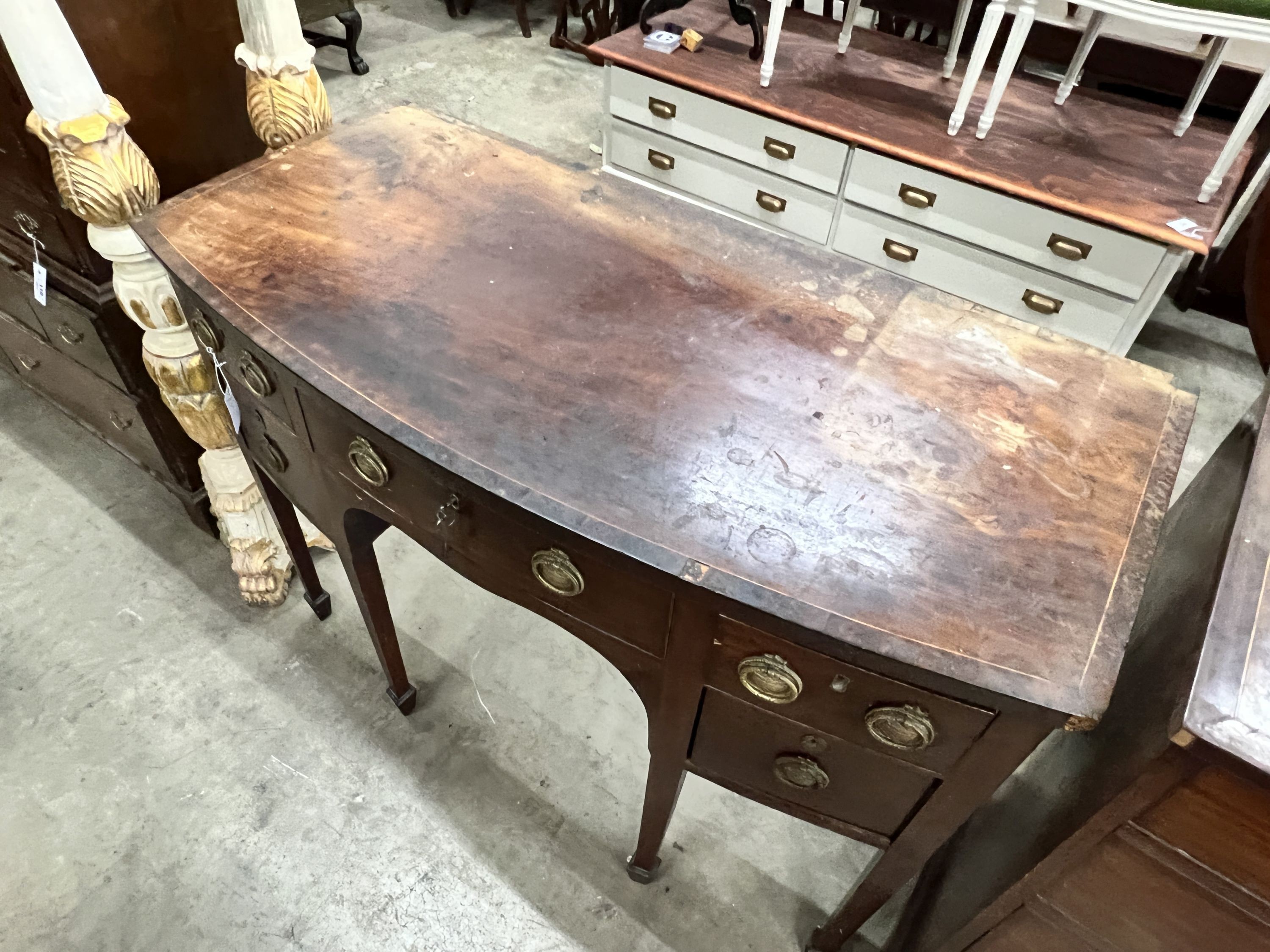 A George III mahogany bowfront sideboard, length 126cm, depth 61cm, height 92cm